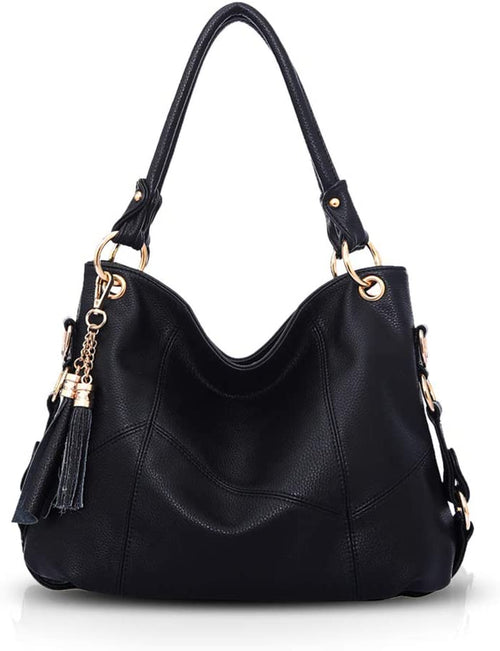 Sac À Main Femme Grand Sac Fourre-Tout Sac Cabas Avec Pompon Sac Bandoulière PU Cuir Souple Sac Epaule Pour Les Cours Shopping Voyage