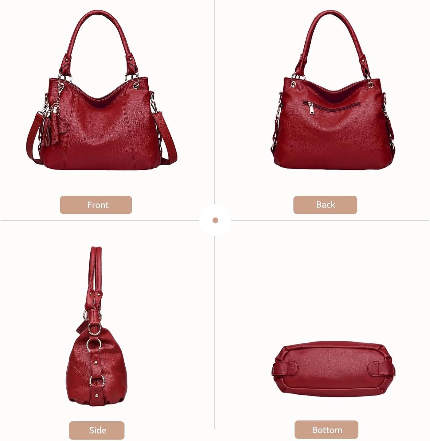 Sac À Main Femme Grand Sac Fourre-Tout Sac Cabas Avec Pompon Sac Bandoulière PU Cuir Souple Sac Epaule Pour Les Cours Shopping Voyage
