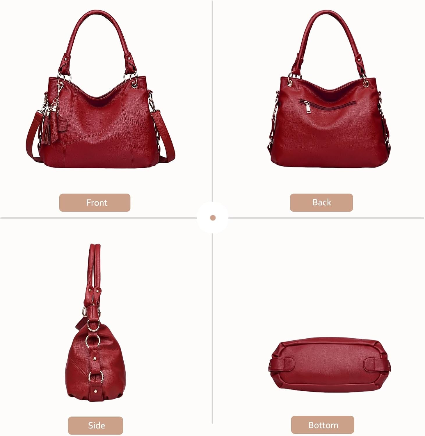 Sac À Main Femme Grand Sac Fourre-Tout Sac Cabas Avec Pompon Sac Bandoulière PU Cuir Souple Sac Epaule Pour Les Cours Shopping Voyage